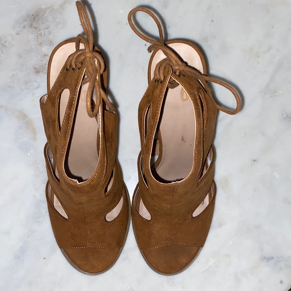 Faux Suede Heels with Tie